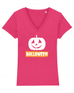 Halloween Pumpkin White Tricou mânecă scurtă guler V Damă Evoker