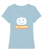 Halloween Pumpkin White Tricou mânecă scurtă guler larg fitted Damă Expresser