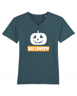 Halloween Pumpkin White Tricou mânecă scurtă guler V Bărbat Presenter