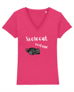 Skelecat costume (white)  Tricou mânecă scurtă guler V Damă Evoker