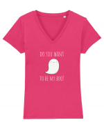 Do you want to be my boo? (alb)  Tricou mânecă scurtă guler V Damă Evoker