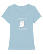 Do you want to be my boo? (alb)  Tricou mânecă scurtă guler larg fitted Damă Expresser