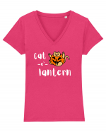 Cat - o '- lantern (alb)  Tricou mânecă scurtă guler V Damă Evoker