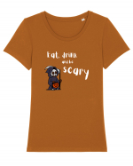 Eat, drink and be scary Tricou mânecă scurtă guler larg fitted Damă Expresser
