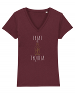 Treat or tequila (alb)  Tricou mânecă scurtă guler V Damă Evoker