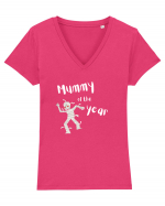 Mummy of the year (alb)  Tricou mânecă scurtă guler V Damă Evoker