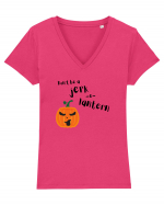 Don't be a jerk o lantern (negru)  Tricou mânecă scurtă guler V Damă Evoker