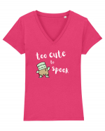 Too cute to spook (alb)  Tricou mânecă scurtă guler V Damă Evoker