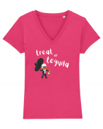 Treat or tequila Mexican (alb)  Tricou mânecă scurtă guler V Damă Evoker