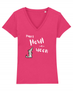 Happy Howl-o-ween  (alb)  Tricou mânecă scurtă guler V Damă Evoker