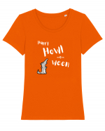 Happy Howl-o-ween  (alb)  Tricou mânecă scurtă guler larg fitted Damă Expresser