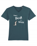 Happy Howl-o-ween  (alb)  Tricou mânecă scurtă guler V Bărbat Presenter