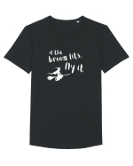 If the broom fits, fly it. (alb)  Tricou mânecă scurtă guler larg Bărbat Skater