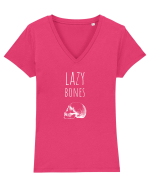 Lazy Bones (alb)  Tricou mânecă scurtă guler V Damă Evoker