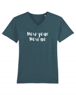 New year, new me (alb)  Tricou mânecă scurtă guler V Bărbat Presenter