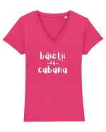 Băieții cu Cabana (alb)  Tricou mânecă scurtă guler V Damă Evoker