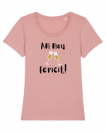 An Nou Fericit (șampanie) negru  Tricou mânecă scurtă guler larg fitted Damă Expresser