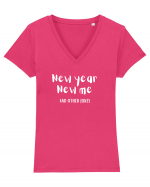 New Year, New Me and Other Jokes (alb)  Tricou mânecă scurtă guler V Damă Evoker