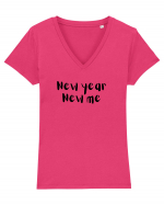 New year, new me (negru)  Tricou mânecă scurtă guler V Damă Evoker