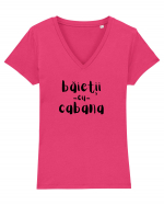 Băieții cu Cabana (negru)  Tricou mânecă scurtă guler V Damă Evoker