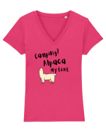 Camping? Alpaca my tent (negru)  Tricou mânecă scurtă guler V Damă Evoker