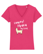 Camping? Alpaca my tent (alb)  Tricou mânecă scurtă guler V Damă Evoker