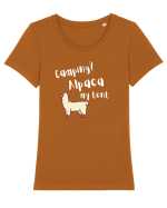 Camping? Alpaca my tent (alb)  Tricou mânecă scurtă guler larg fitted Damă Expresser