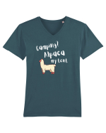 Camping? Alpaca my tent (alb)  Tricou mânecă scurtă guler V Bărbat Presenter