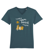 I could go camping forest of my life (alb)  Tricou mânecă scurtă guler V Bărbat Presenter