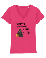 Camping? You'll have to bear with me (negru)  Tricou mânecă scurtă guler V Damă Evoker