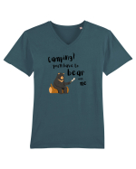 Camping? You'll have to bear with me (negru)  Tricou mânecă scurtă guler V Bărbat Presenter
