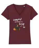 Camping? You'll have to bear with me (alb)  Tricou mânecă scurtă guler V Damă Evoker