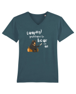 Camping? You'll have to bear with me (alb)  Tricou mânecă scurtă guler V Bărbat Presenter