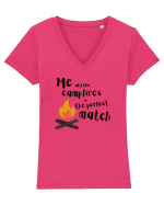 Me and the campfires - the perfect match (negru)  Tricou mânecă scurtă guler V Damă Evoker