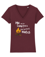 Me and the campfires - the perfect match (alb)  Tricou mânecă scurtă guler V Damă Evoker