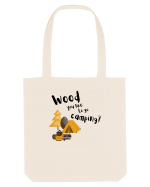 Wood you like to go camping? (negru)  Sacoșă textilă