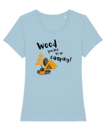 Wood you like to go camping? (negru)  Tricou mânecă scurtă guler larg fitted Damă Expresser