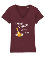 Laugh s'more worry less (alb)  Tricou mânecă scurtă guler V Damă Evoker