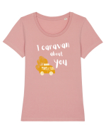 I caravan about you (alb)  Tricou mânecă scurtă guler larg fitted Damă Expresser