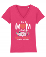 I Am A Mom And A Engineer Nothing Scares Me Tricou mânecă scurtă guler V Damă Evoker