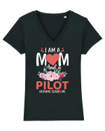 I Am A Mom And A Pilot Nothing Scares Me Tricou mânecă scurtă guler V Damă Evoker