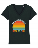 Reel Girl Know How To Fish Tricou mânecă scurtă guler V Damă Evoker