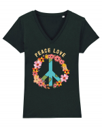 Flower Peace Love Tricou mânecă scurtă guler V Damă Evoker