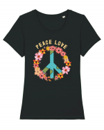 Flower Peace Love Tricou mânecă scurtă guler larg fitted Damă Expresser