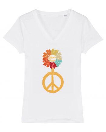 Flower Power Peace Sign White