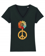 Flower Power Peace Sign Tricou mânecă scurtă guler V Damă Evoker