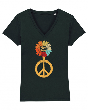 Flower Power Peace Sign Black