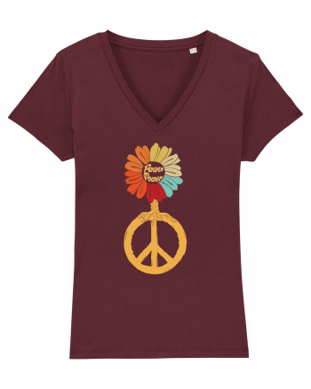 Flower Power Peace Sign Burgundy