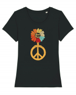 Flower Power Peace Sign Tricou mânecă scurtă guler larg fitted Damă Expresser