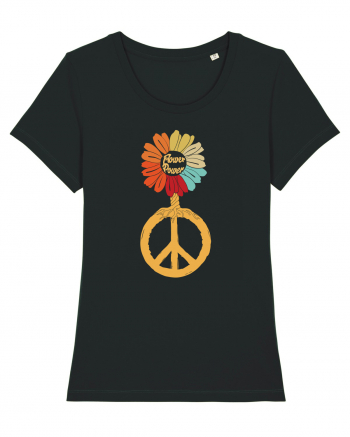 Flower Power Peace Sign Black